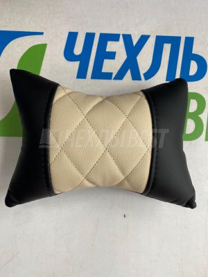 Подушка для поддержки шеи Perfect seat, экокожа ромб, черный-бежевый, 1 шт