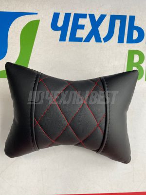Подушка для поддержки шеи Perfect seat, экокожа ромб, черный + красная строчка, 1 шт