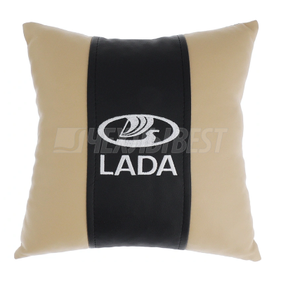 Подушка декоративная из экокожи LADA (черн.-беж.), AutoPremium