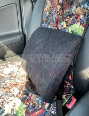 Подушка под спину (31х32х8 см), алькантара, черный + красная строчка, Perfect seat, 1 шт